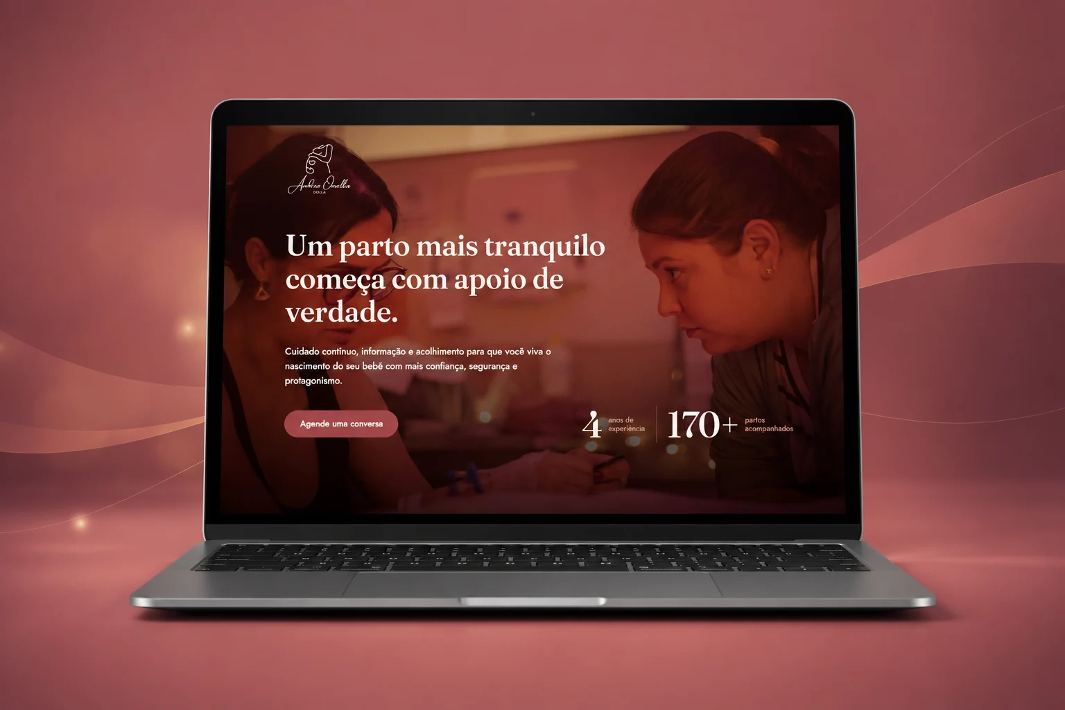 Mockup do site da Doula Andrea Ornellas, landing page pacote Conversão