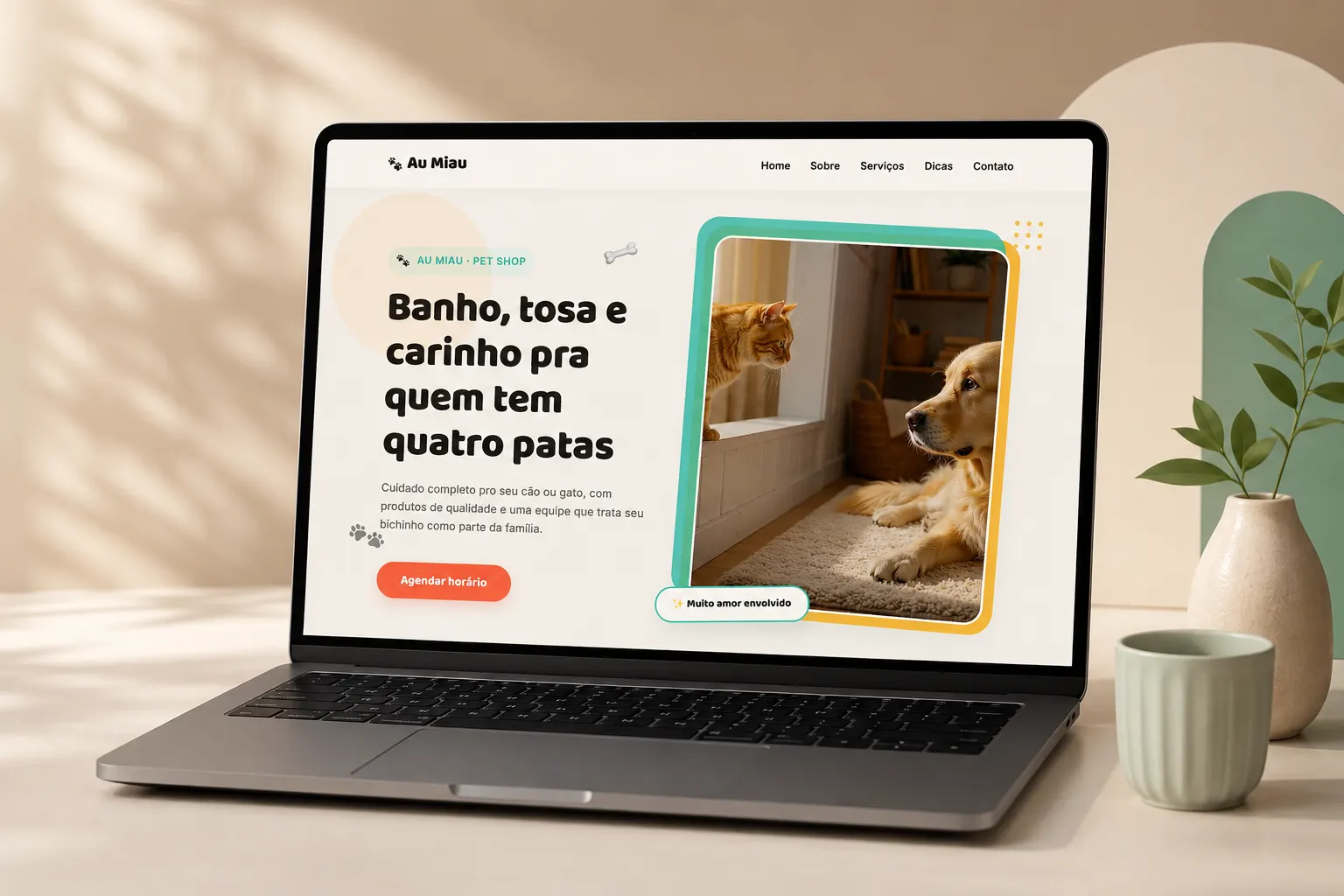 Mockup do site do Petshop Au Miau, site Institucional